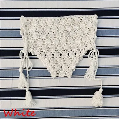 Crochet High Waist Bikini Bottoms With Lace Up Sides 4 Different Colors White Beige Black Or Lake Blue "Candice" Shorts With Boho Tassel Laces Available In Small Medium Or Large