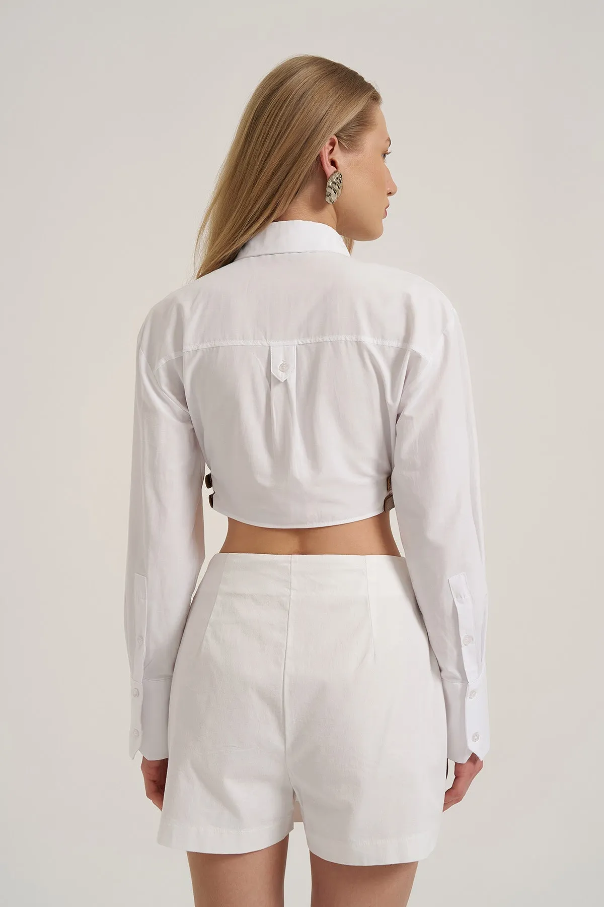 Crop Shirt with leather Belt Accessory - White