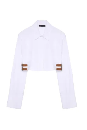 Crop Shirt with leather Belt Accessory - White