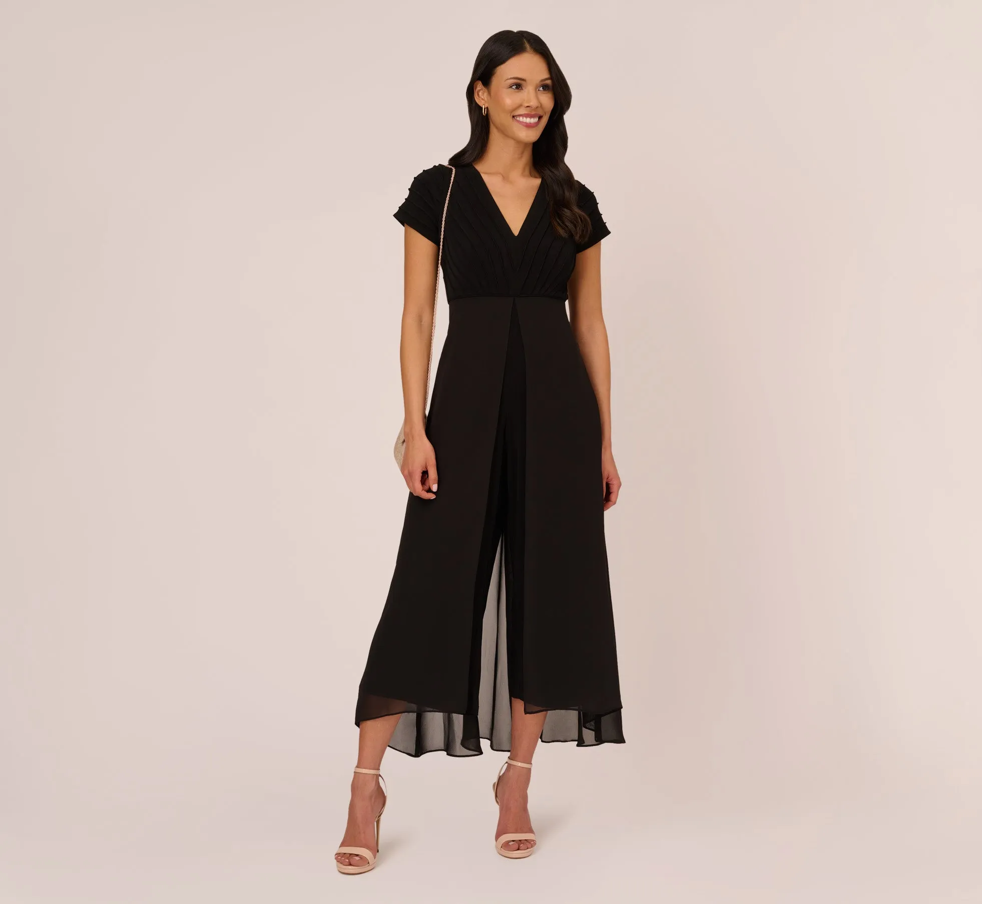 Cropped Jumpsuit With Pintuck Bodice In Black