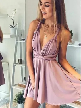 Cross Back Casual Dust Pink Short Homecoming Dresses Online, Cheap Short Prom Dresses, CM837