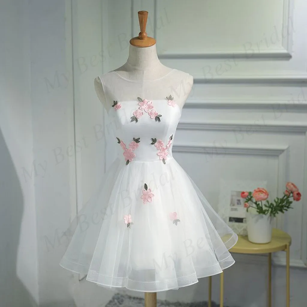 Cute A-line Organza White Sleeveless Lace-up Short Homecoming Dress ,BDY0162