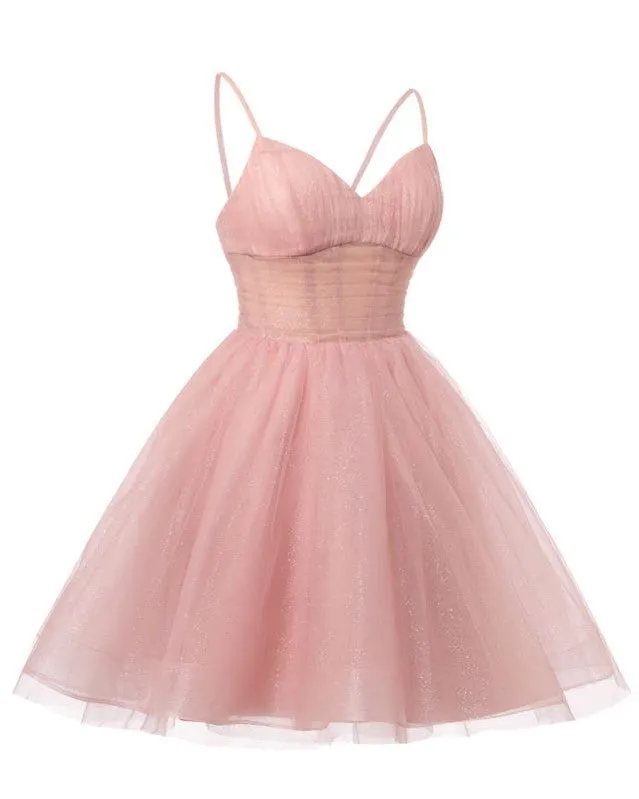 Cute Pink A-line Spaghetti Straps Mini Short Prom Homecoming Dresses,Party Dress,CM1001