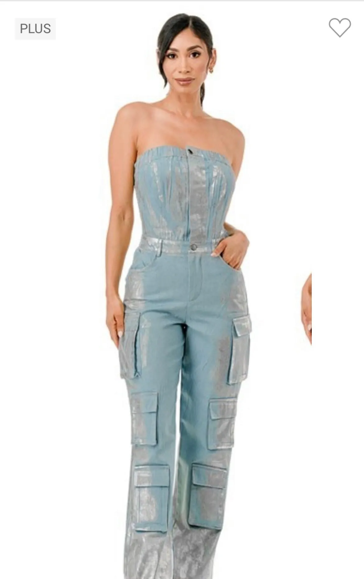 Denim Cargo Foil Jumpsuit