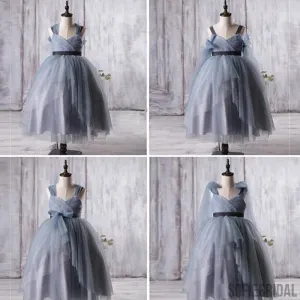 Dusty Blue Tulle Flower Girl Dresses, A-line Little Girl Dresses, Affordable Junior Bridesmaid Dresses, FG056