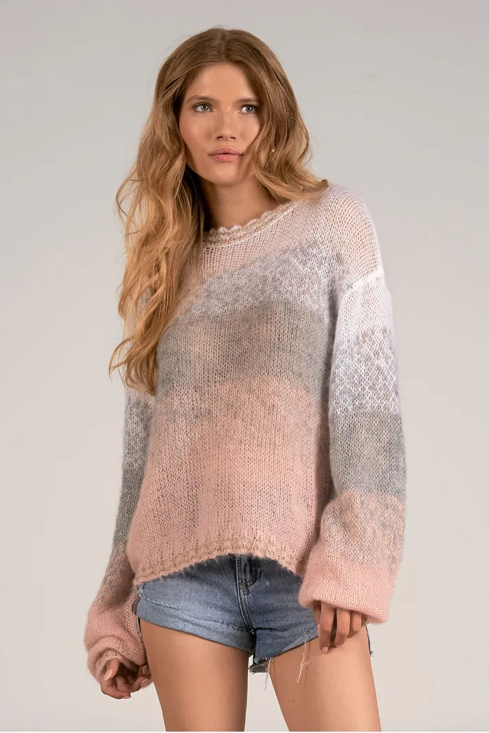 Elan Long Sleeve Knit Ombre Crewneck Sweater