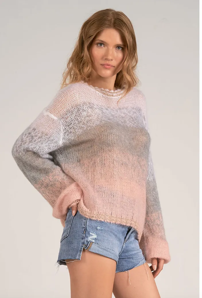 Elan Long Sleeve Knit Ombre Crewneck Sweater