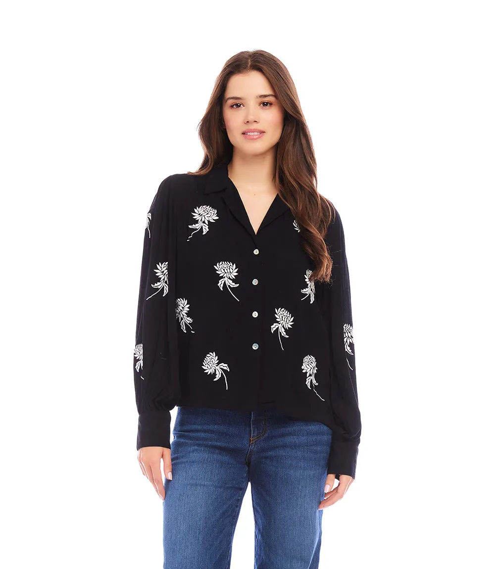 Embroidered Blouson Sleeve Top