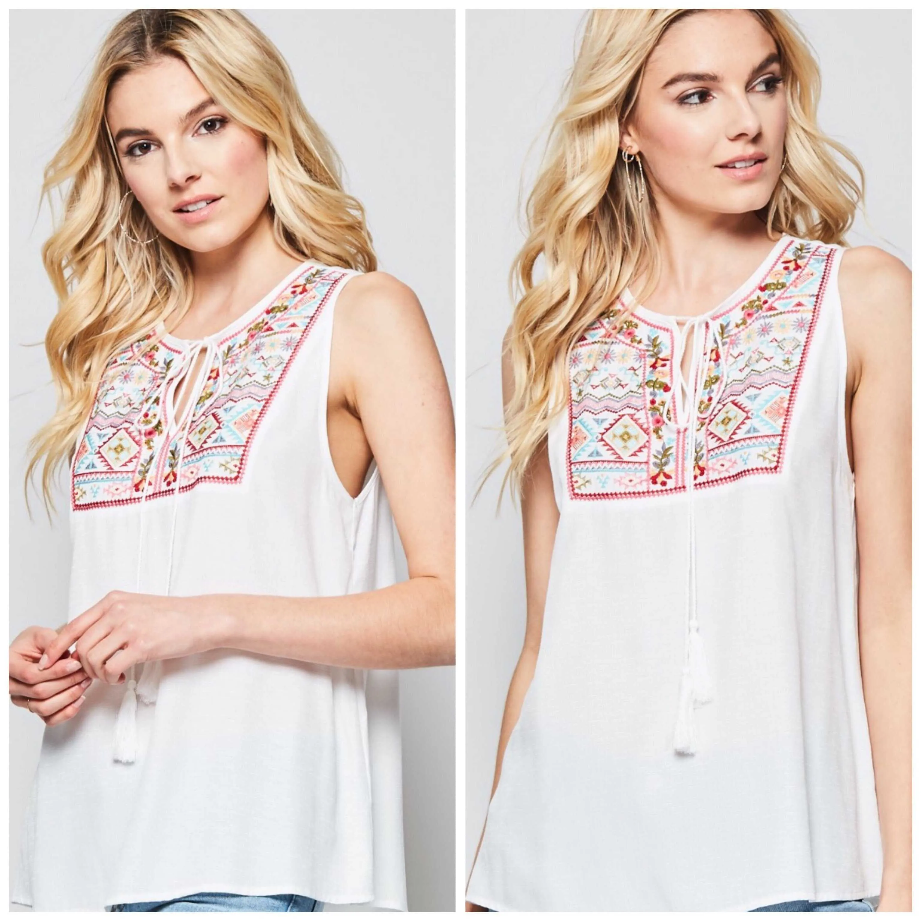 Emmy Ivory Embroidered Tassel Tank