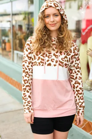 Explore More Collection - Brown & Blush Animal Print Color Block Hoodie