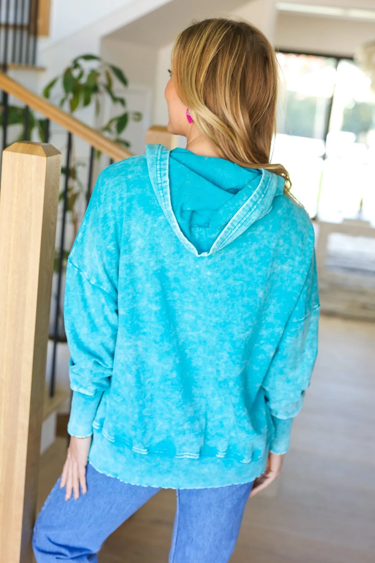 Explore More Collection - Call On Me Teal French Terry Snap Button Hoodie