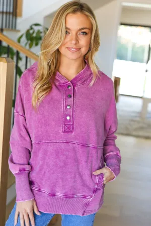 Explore More Collection - Call On Me Violet French Terry Snap Button Hoodie