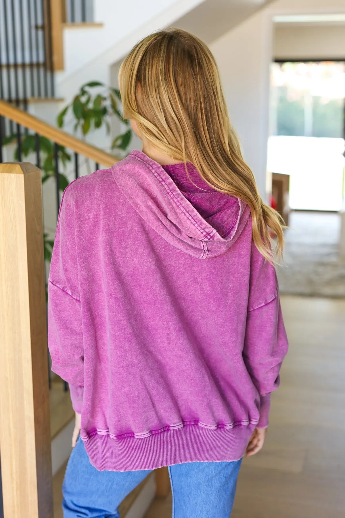 Explore More Collection - Call On Me Violet French Terry Snap Button Hoodie