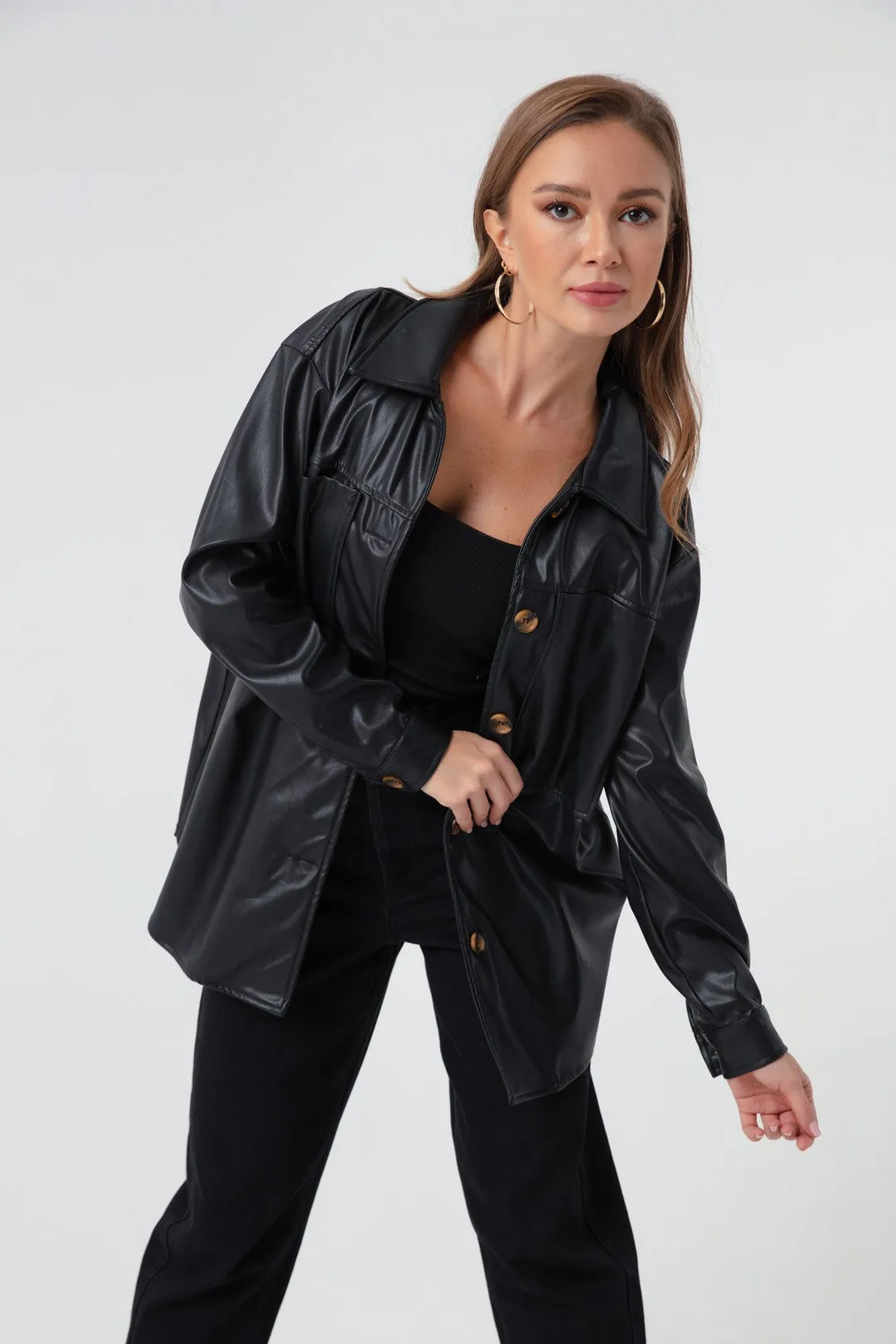 Female Artificial Leather Shirt