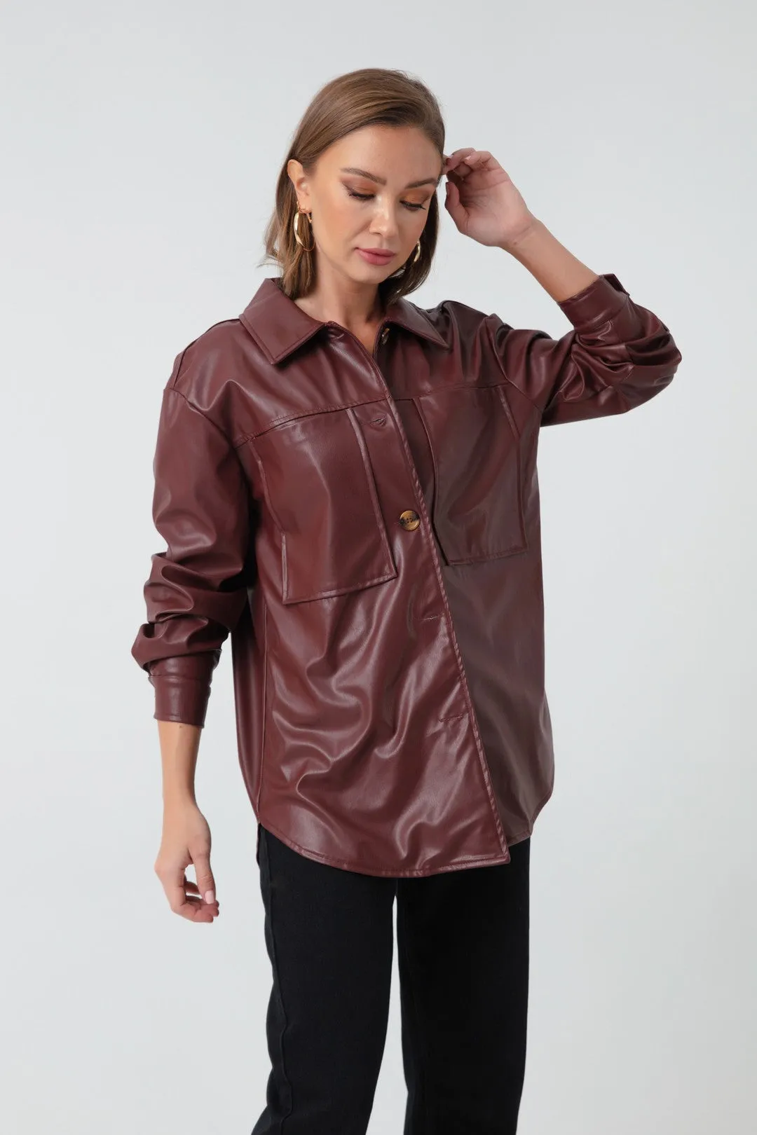 Female Artificial Leather Shirt