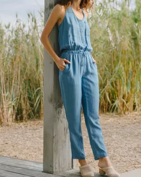 Final Sale - Everly - Soft Button Down Jumpsuit in Denim