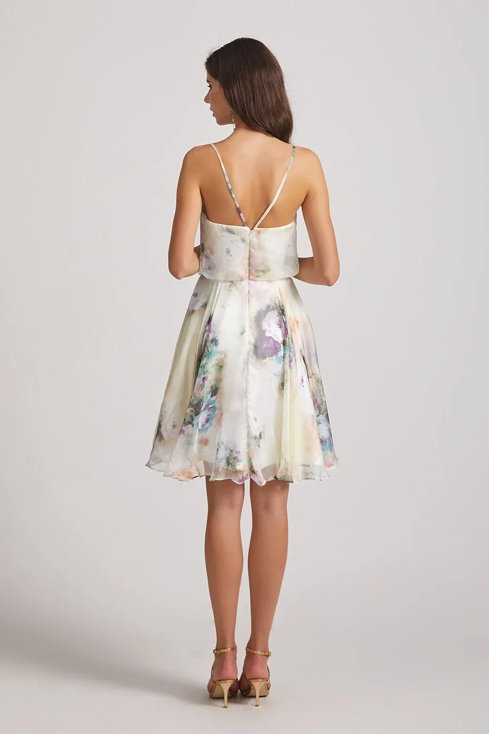 Floral-print Slender Straps Short Bridesmaid Dresses (AF0121)