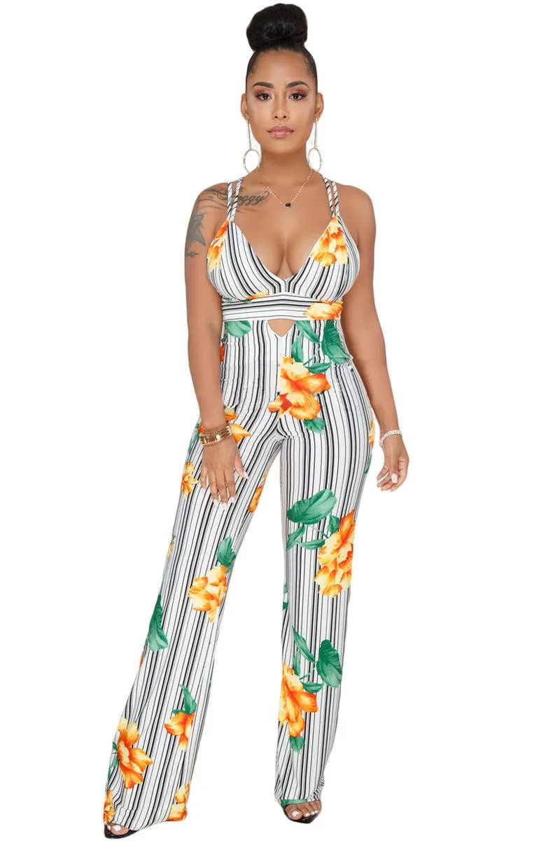 FLOWERS & STRIPES FITTED RIGHT JUMPSUIT