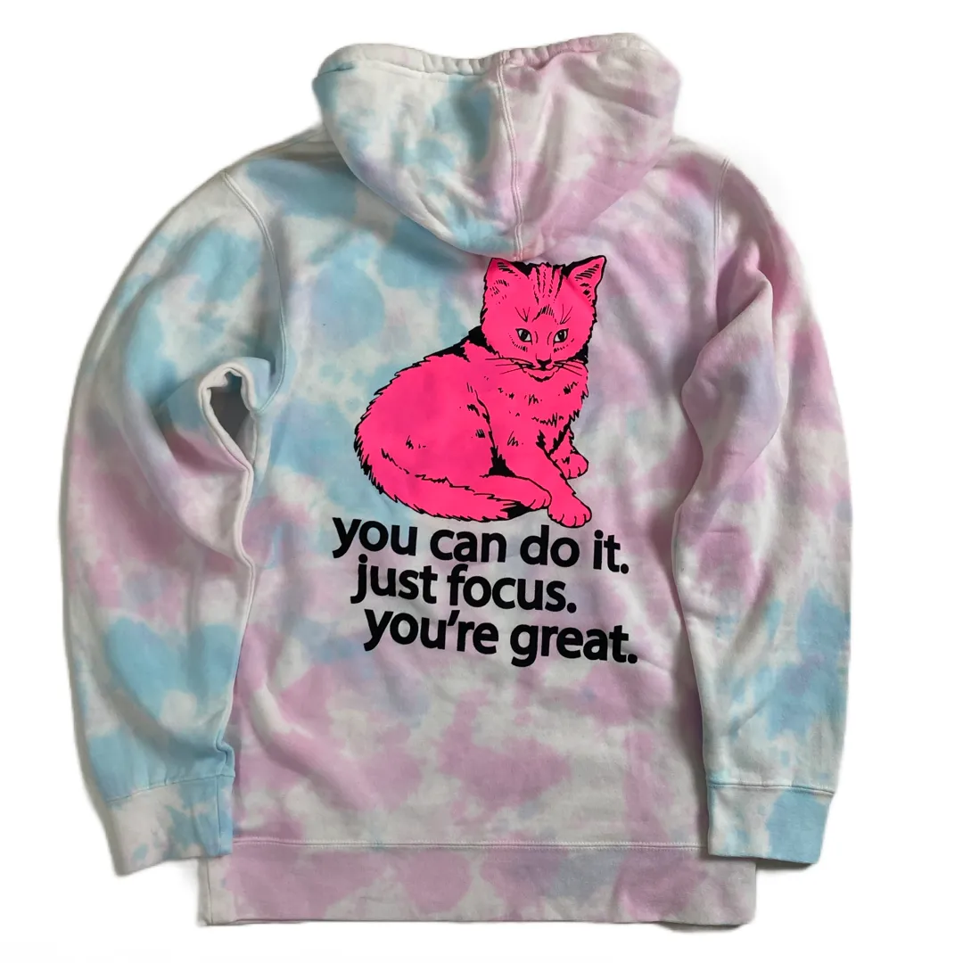 Focus Cat Tie-Dye Hoodie - Cotton Candy