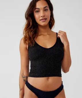 Free People Solid Black and Gold Lurex Ribbed Cropped Brami Tank Top