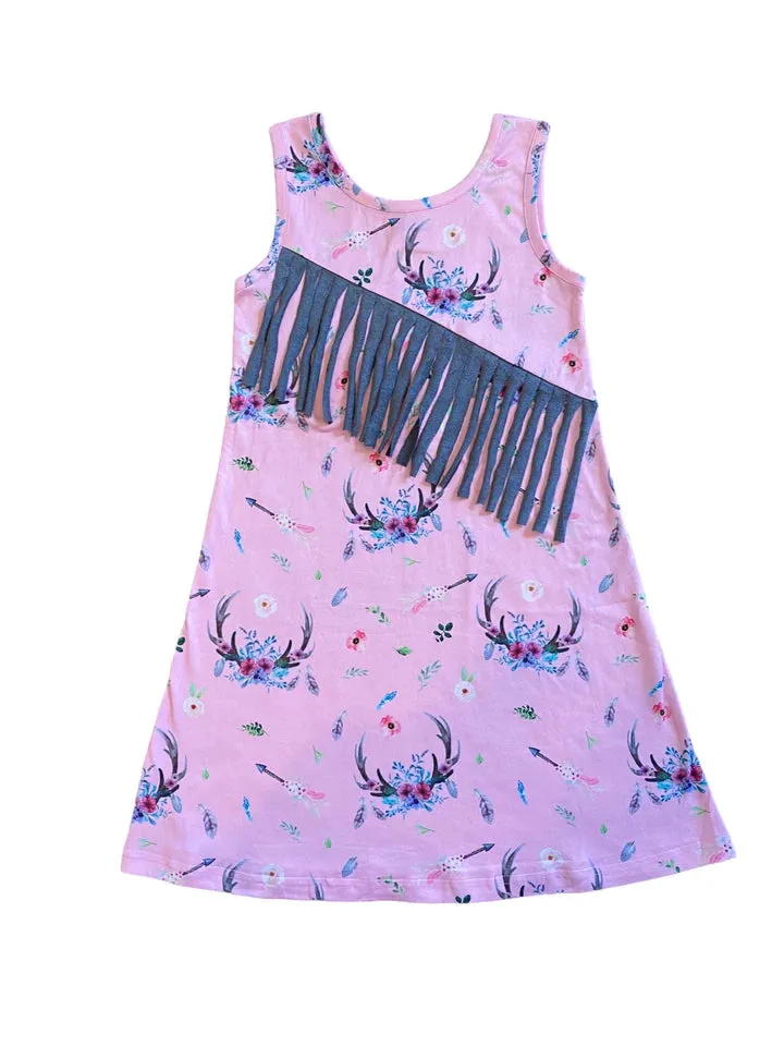 Girl's Shea Baby Floral Antler Suede Fringe Dress