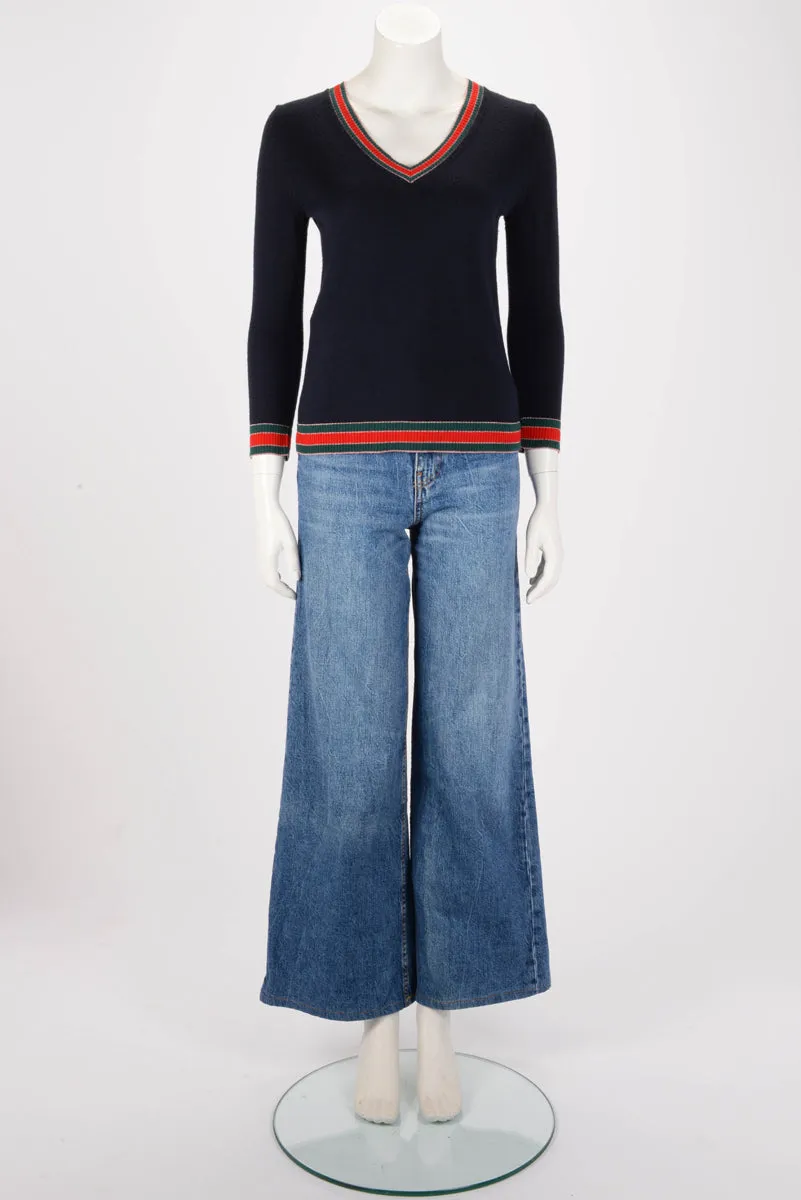 Gucci Navy Wool Web Detail Sweater S