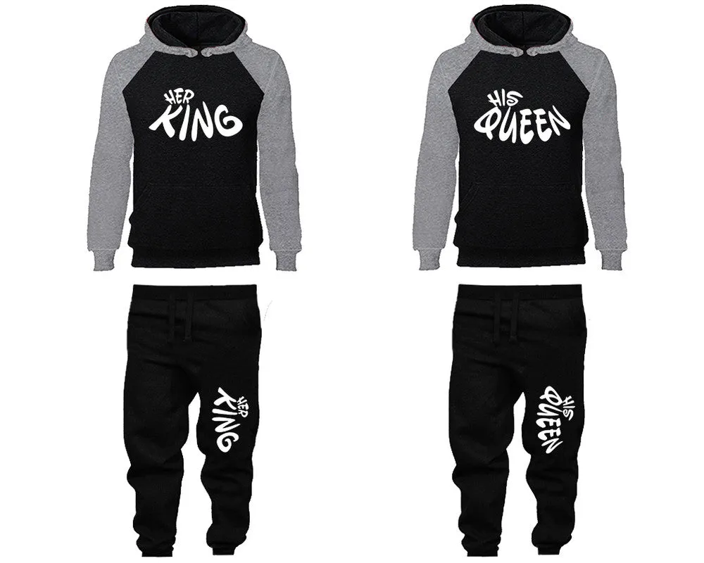 Her King His Queen Couple Matching Hoodies and Jogger Pants Top Bottom Matching Set