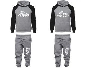 Her King His Queen Couple Matching Hoodies and Jogger Pants Top Bottom Matching Set