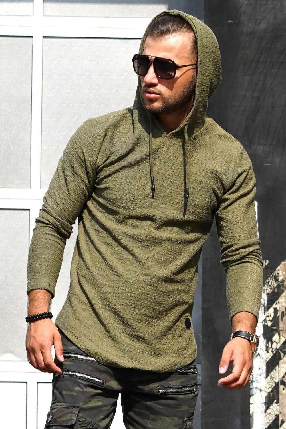 Hoodie Longline Khaki 7420