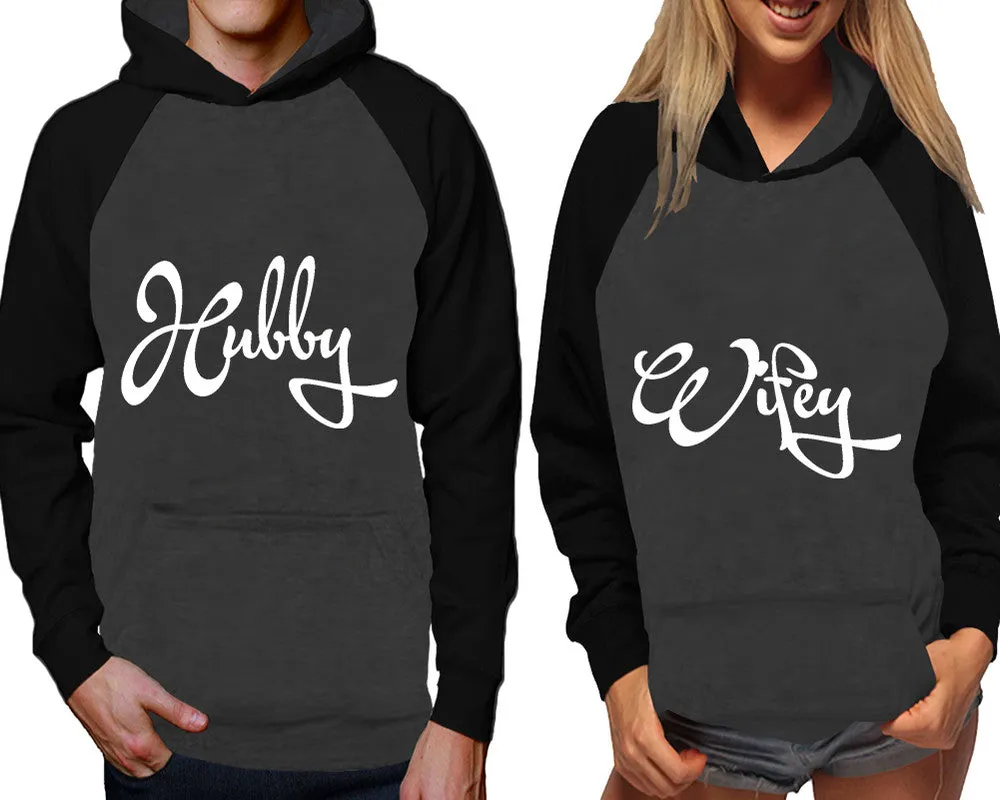 Hubby Wifey Couple Matching Contast Raglan Hoodies