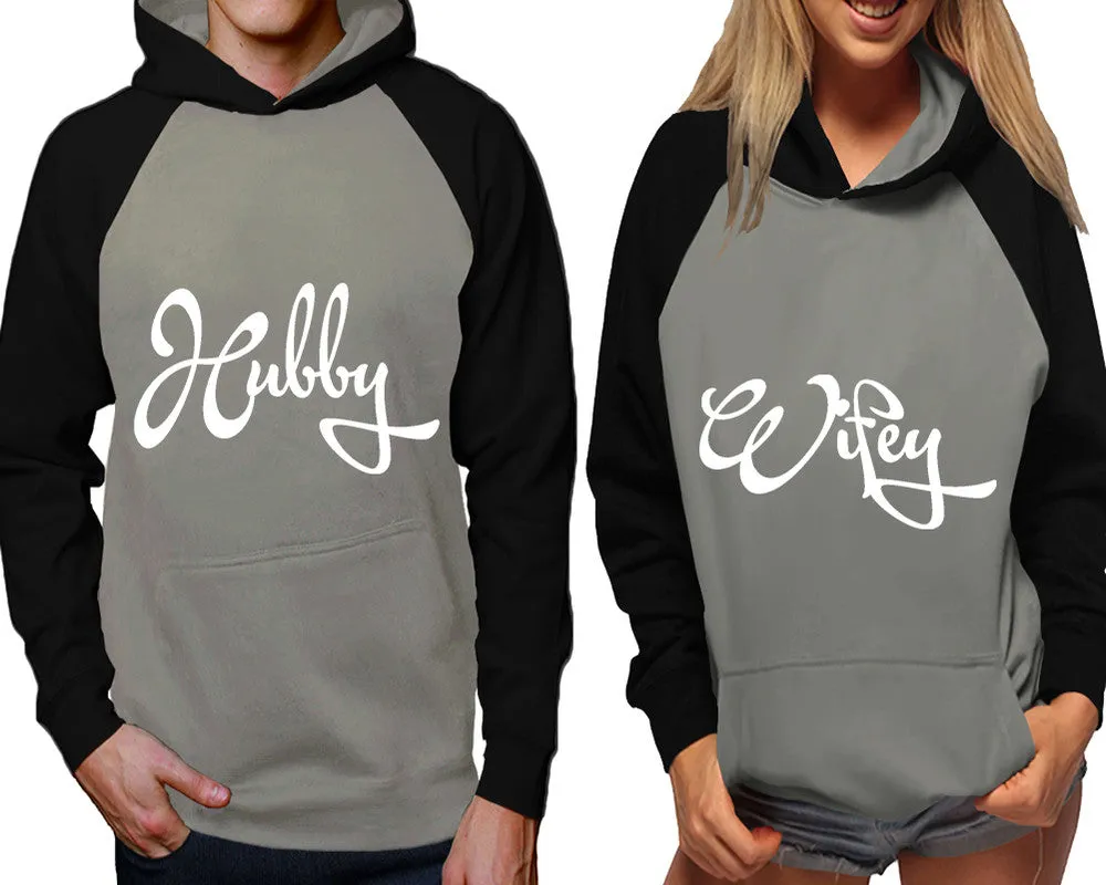 Hubby Wifey Couple Matching Contast Raglan Hoodies