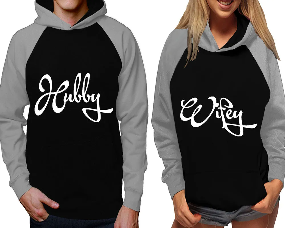 Hubby Wifey Couple Matching Contast Raglan Hoodies