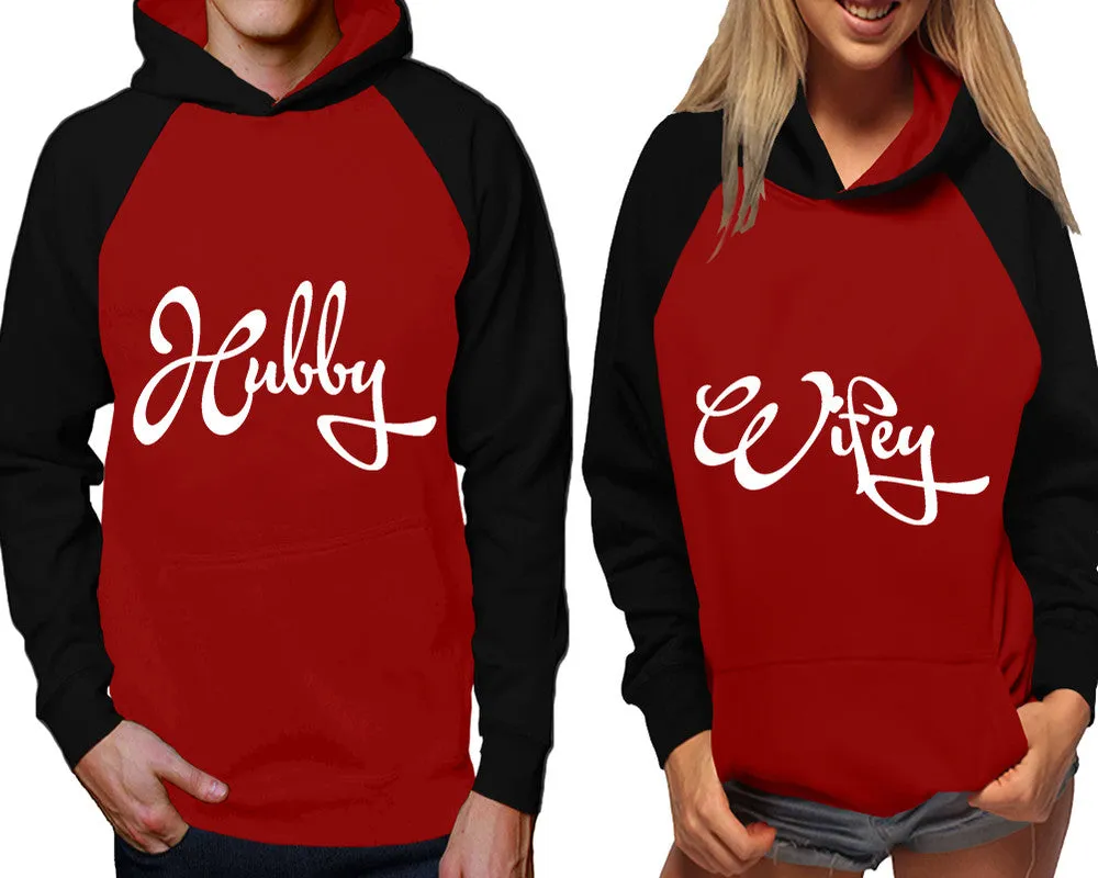 Hubby Wifey Couple Matching Contast Raglan Hoodies