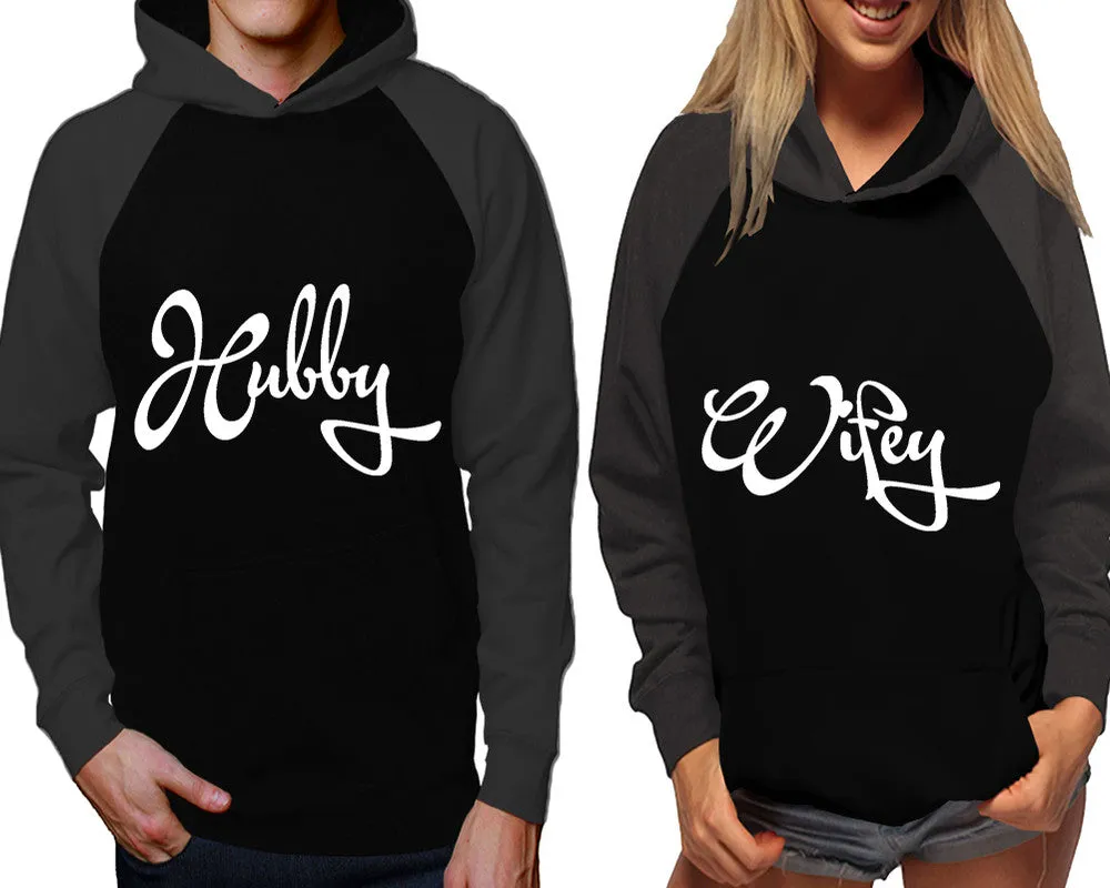 Hubby Wifey Couple Matching Contast Raglan Hoodies