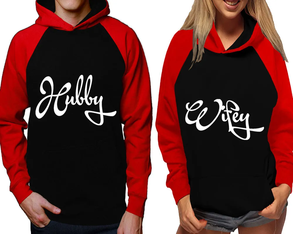 Hubby Wifey Couple Matching Contast Raglan Hoodies