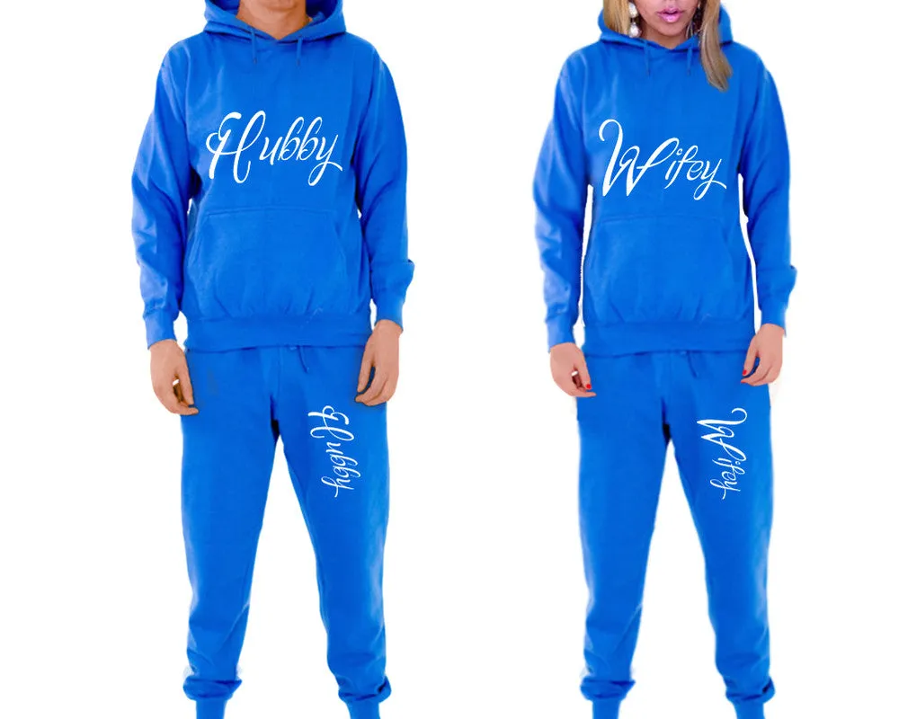 Hubby Wifey Couple Matching Pullover Hoodies and Jogger Pants Top & Bottom Sets