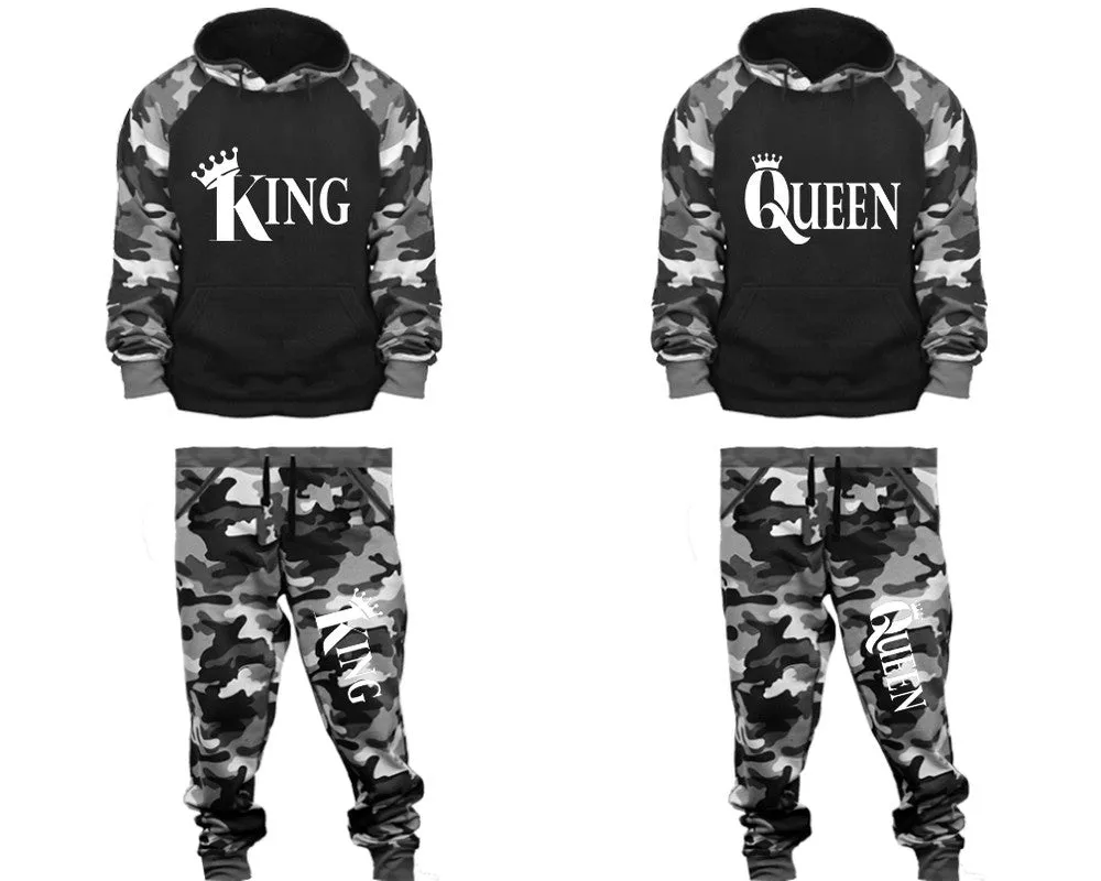 King Queen Couple Matching Camo Hoodies and Camo Jogger Pants Sold Separately