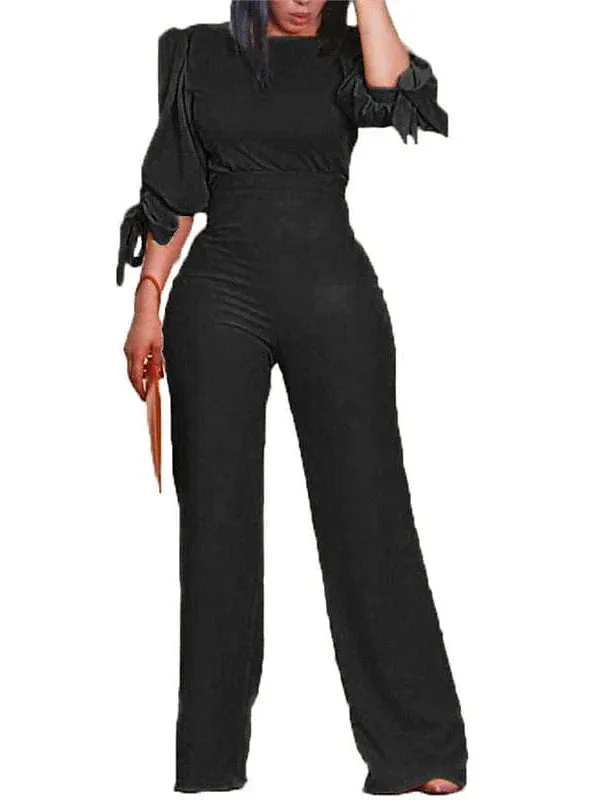 Lace-Up Women's Jumpsuit in Black/Orange for Casual Street and Daily Wear