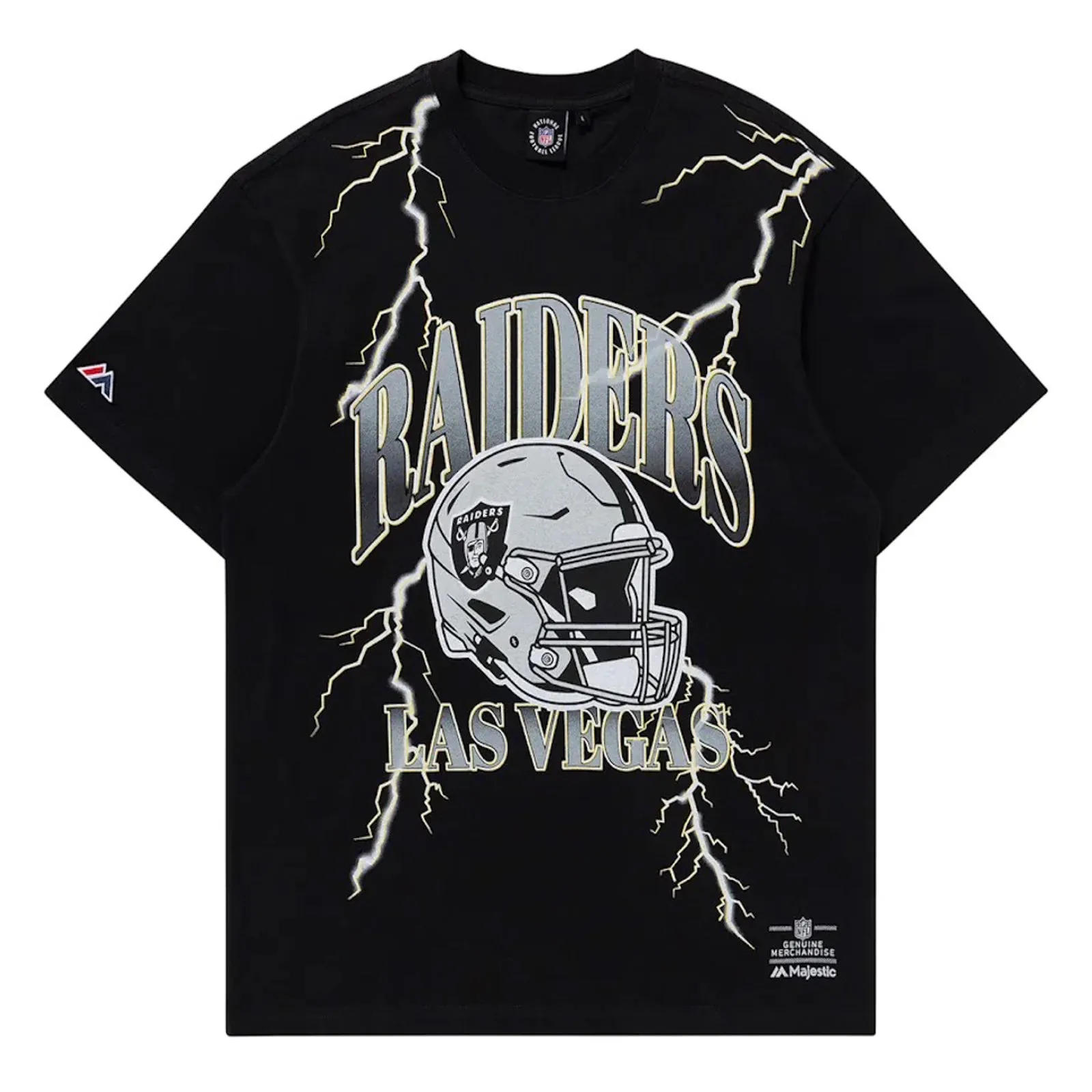 Las Vegas Raiders Team Helmet Lightning Adult T-Shirt NFL by Majestic