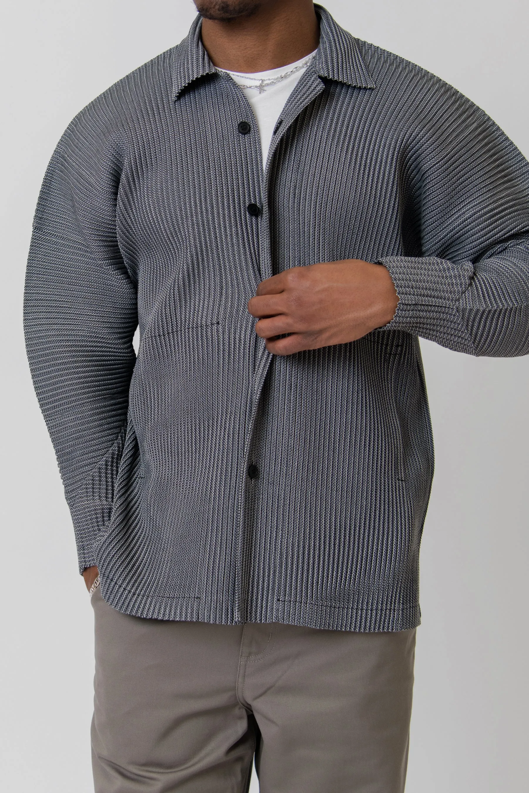 Leno Stripe Pleated Shirt Grey FJ307-12