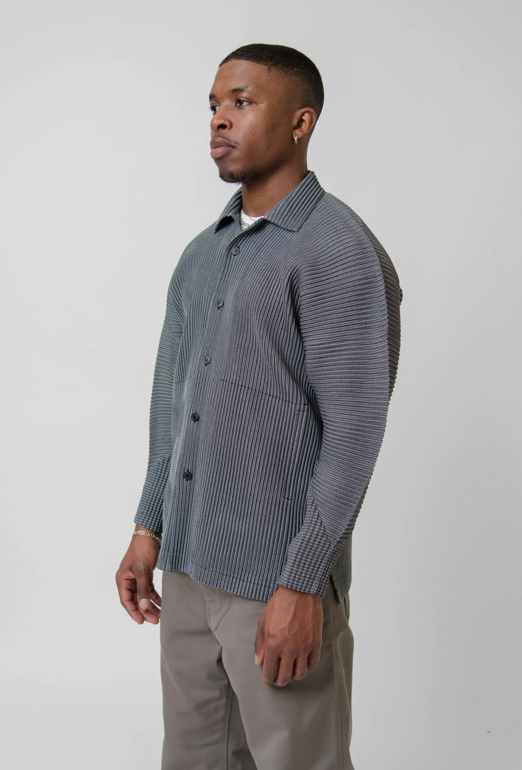 Leno Stripe Pleated Shirt Grey FJ307-12