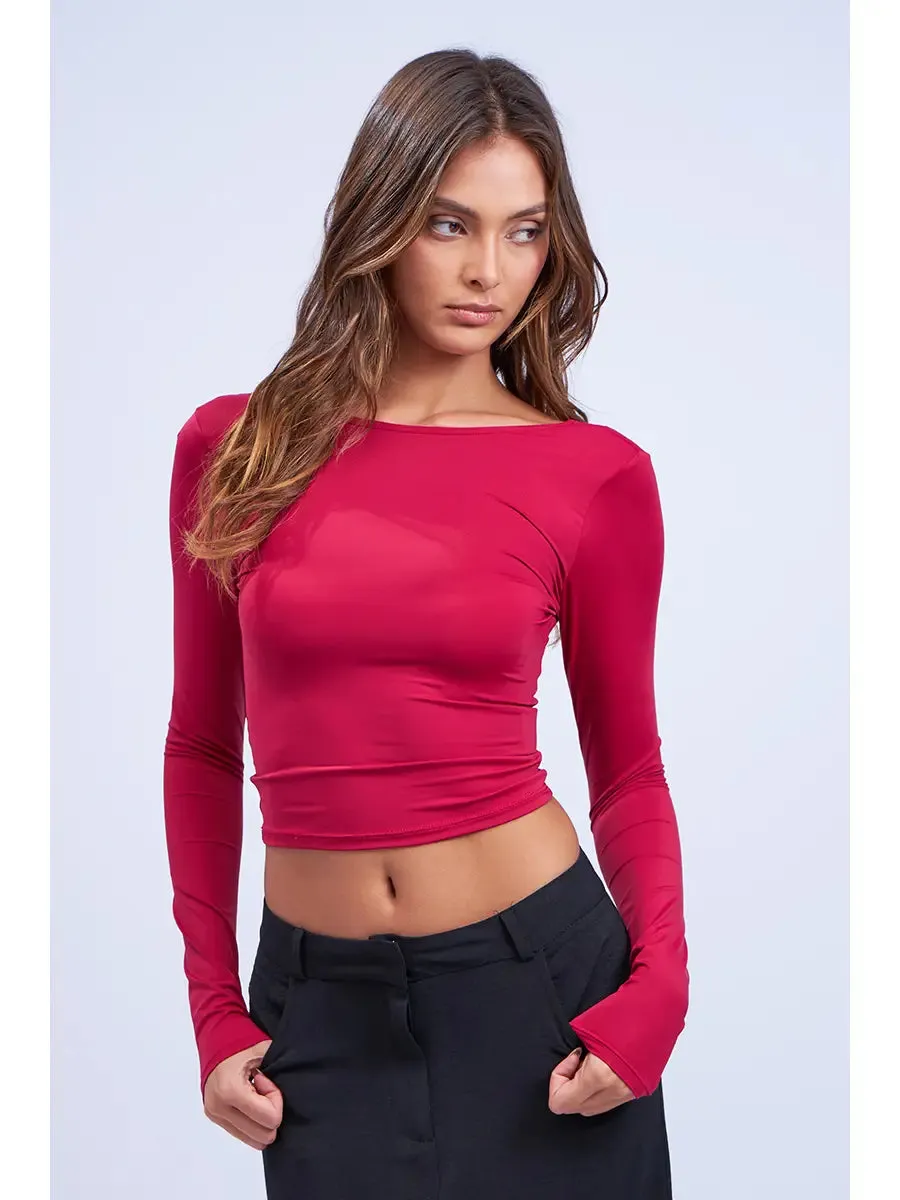 Long Sleeve Open Back Top