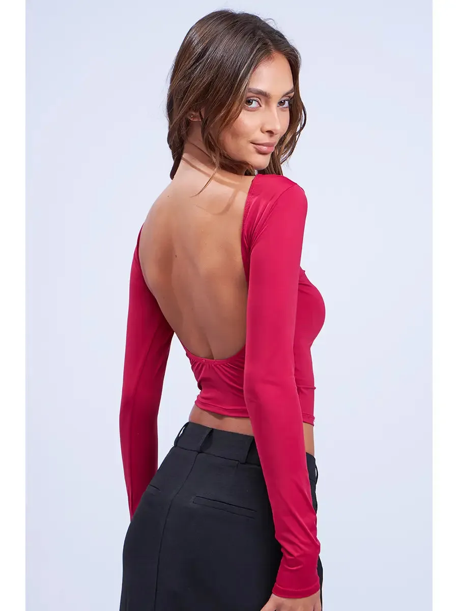 Long Sleeve Open Back Top