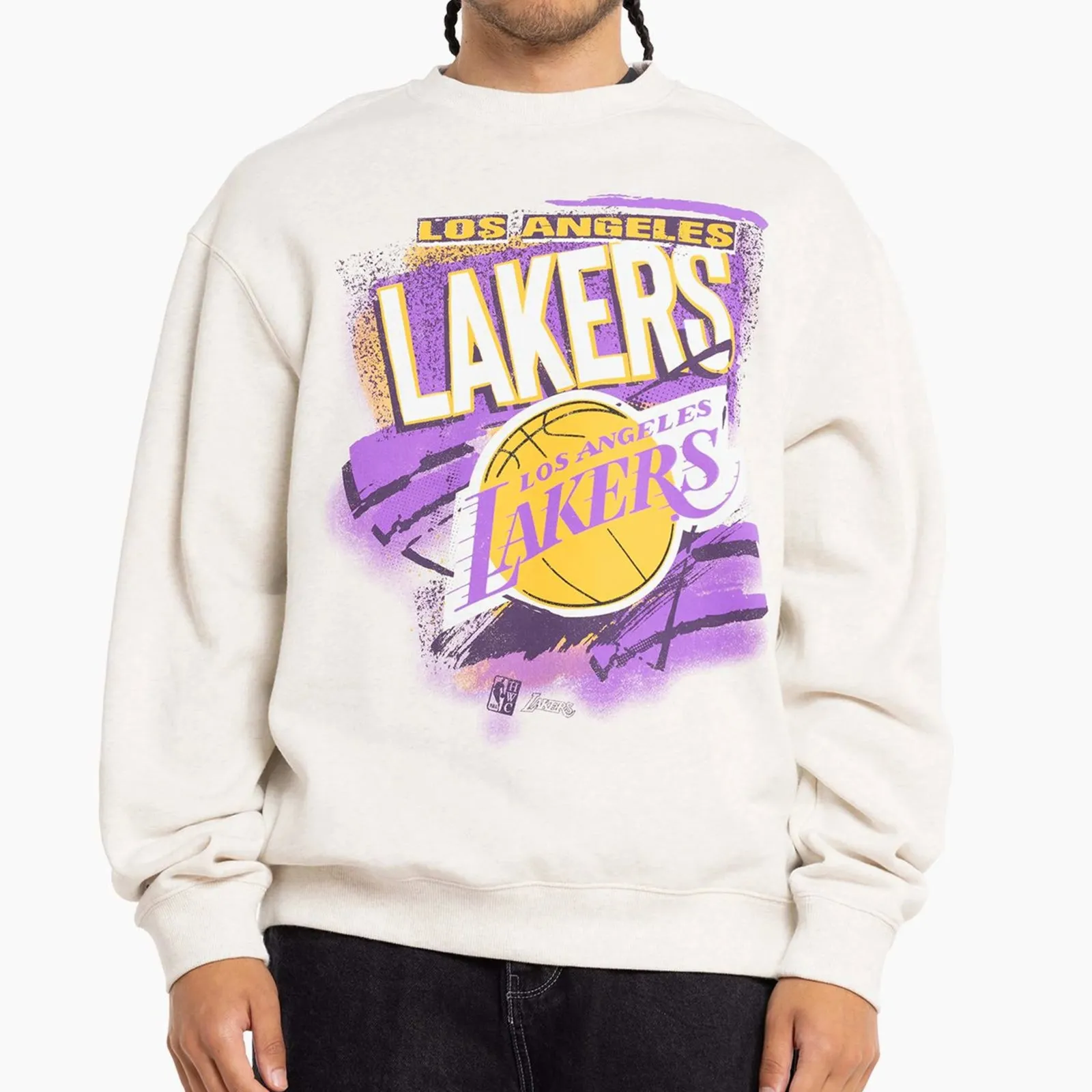 Los Angeles Lakers Abstract Logo Crew White Marle Long Sleeve Sweatshirt by Mitchell & Ness