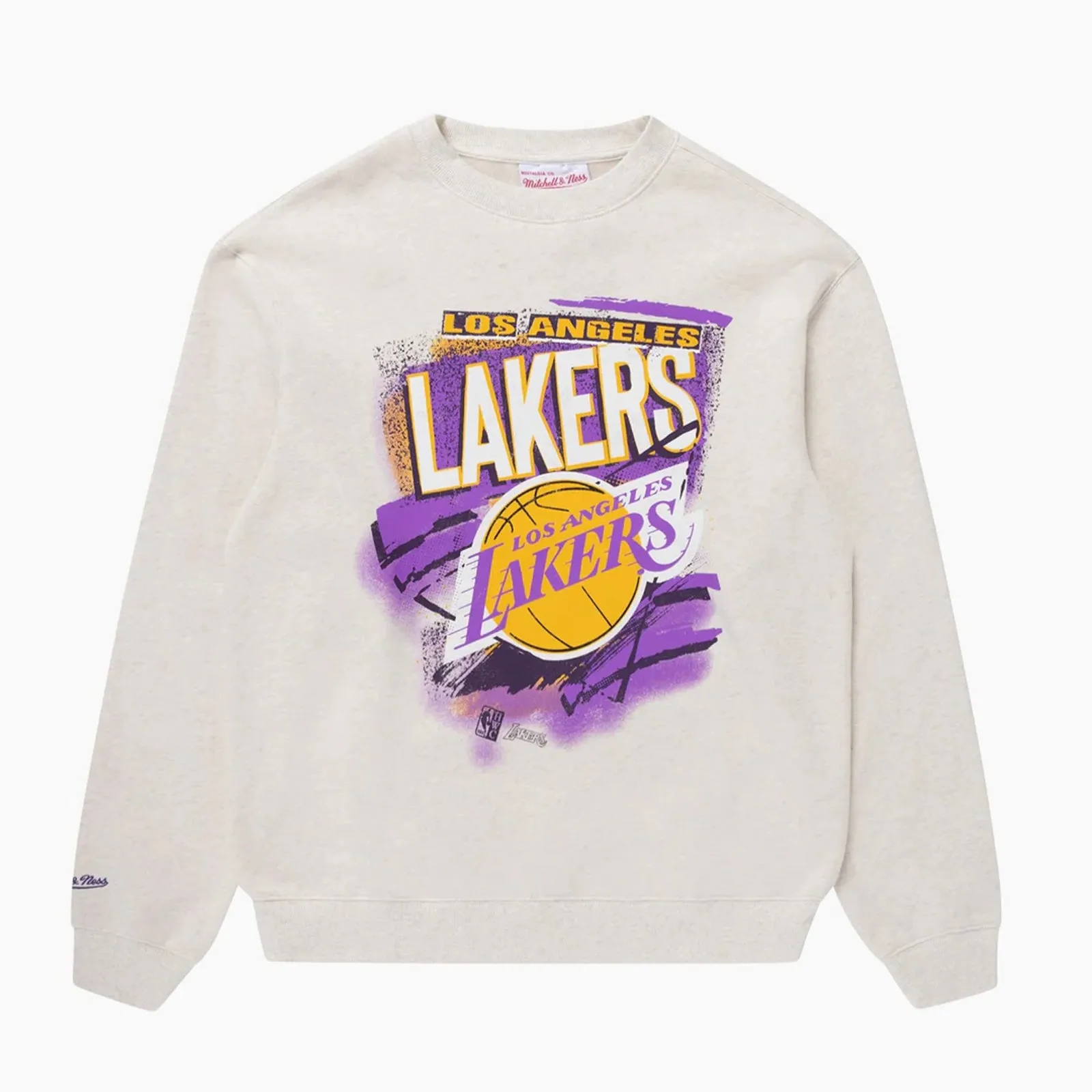 Los Angeles Lakers Abstract Logo Crew White Marle Long Sleeve Sweatshirt by Mitchell & Ness