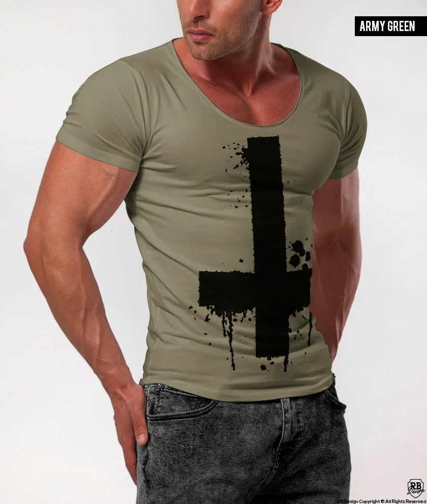 Men's Inverted Cross Graphic Tee Army Green Light Gray Top / Color Options/ MD122