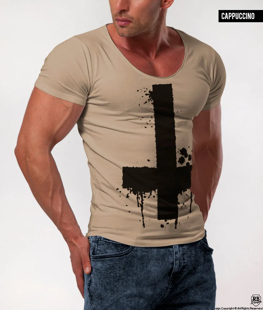 Men's Inverted Cross Graphic Tee Army Green Light Gray Top / Color Options/ MD122