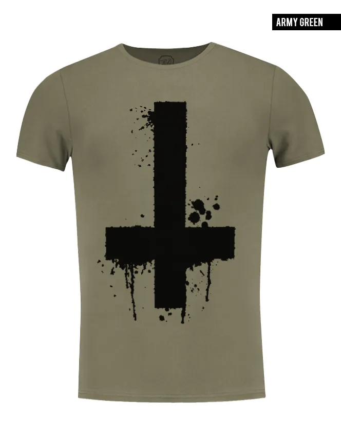 Men's Inverted Cross Graphic Tee Army Green Light Gray Top / Color Options/ MD122