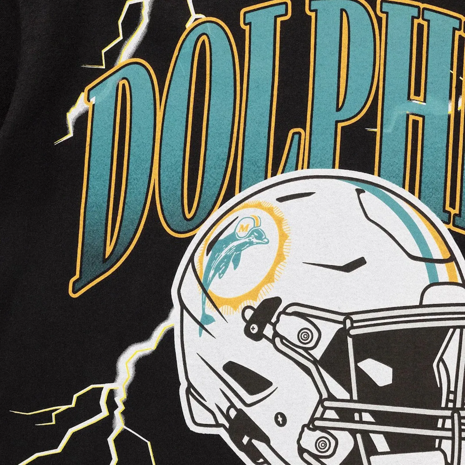 Miami Dolphins Team Helmet Lightning Adult T-Shirt NFL by Majestic