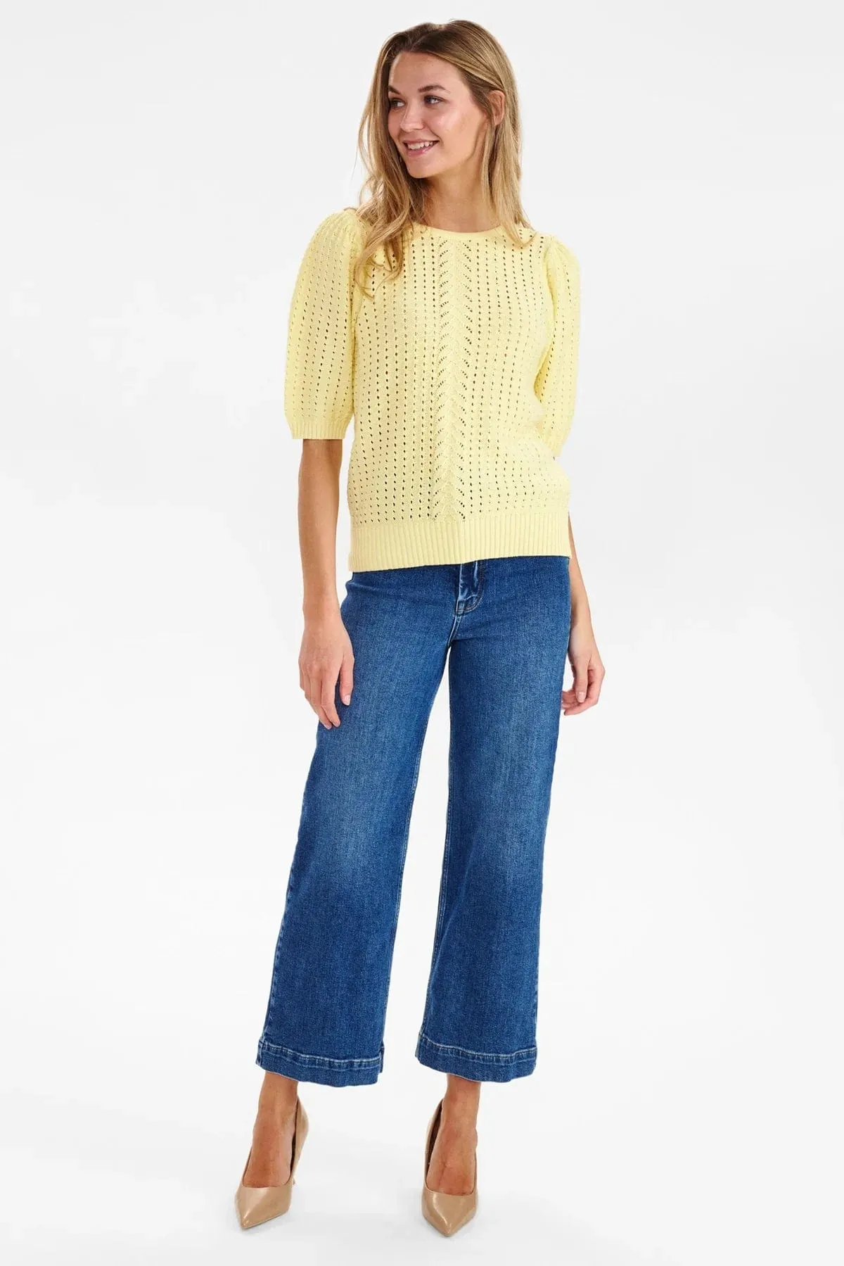 Numph Cotton Short Knit Lemon Yellow